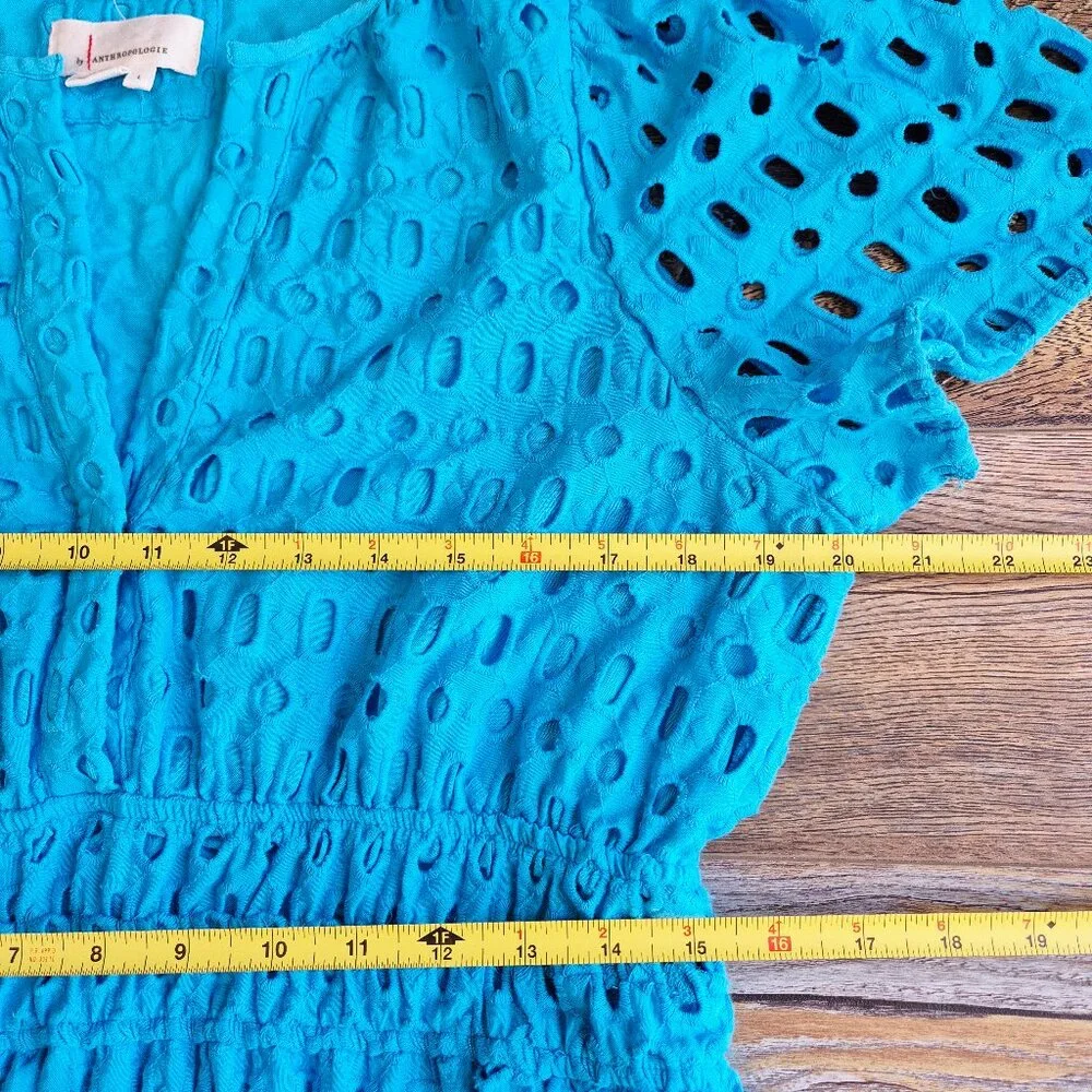 EUC Anthropologie Somerset Eyelet Edition Maxi Dress Short Sleeve Pocket Blue - Picture 15 of 16